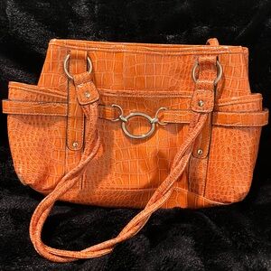 Rosetti Orange Crocodile-Embossed Handbag